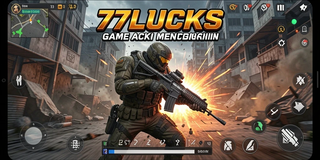 Tangkapan layar dari gameplay 77LUCKS menampilkan aksi tembak-menembak yang seru.
