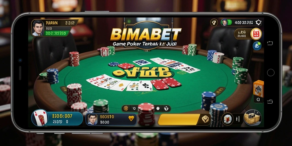 Screenshot gameplay BIMABET menunjukkan aksi Poker yang mendebarkan.