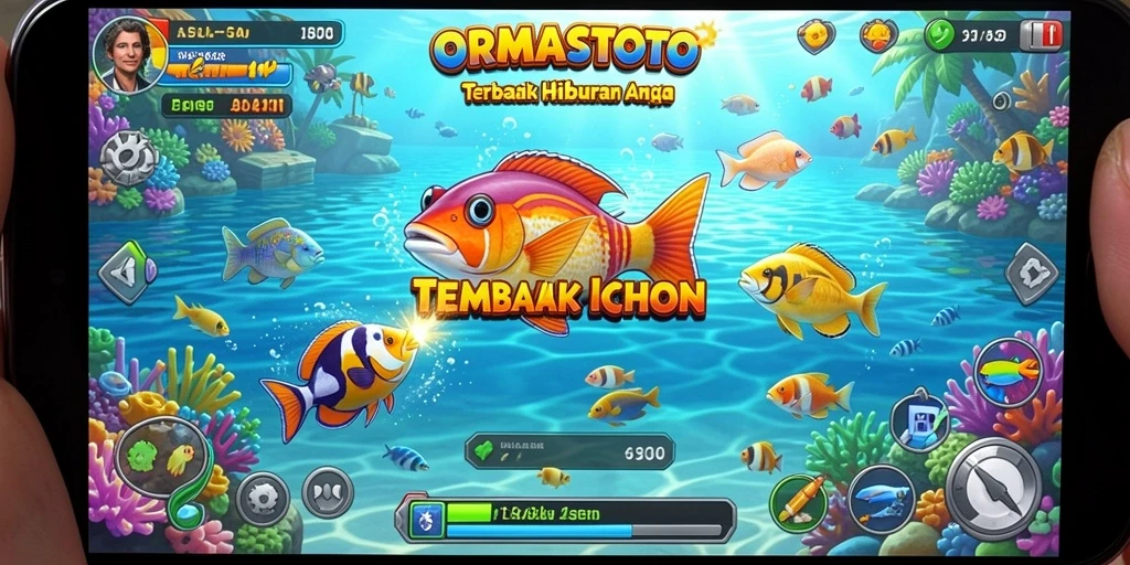 Screenshot gameplay ORMASTOTO menampilkan aksi menembak ikan yang seru.