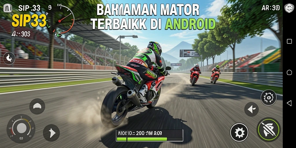 Screenshot SIP33 menunjukkan kecepatan dan aksi mendebarkan saat balapan motor.